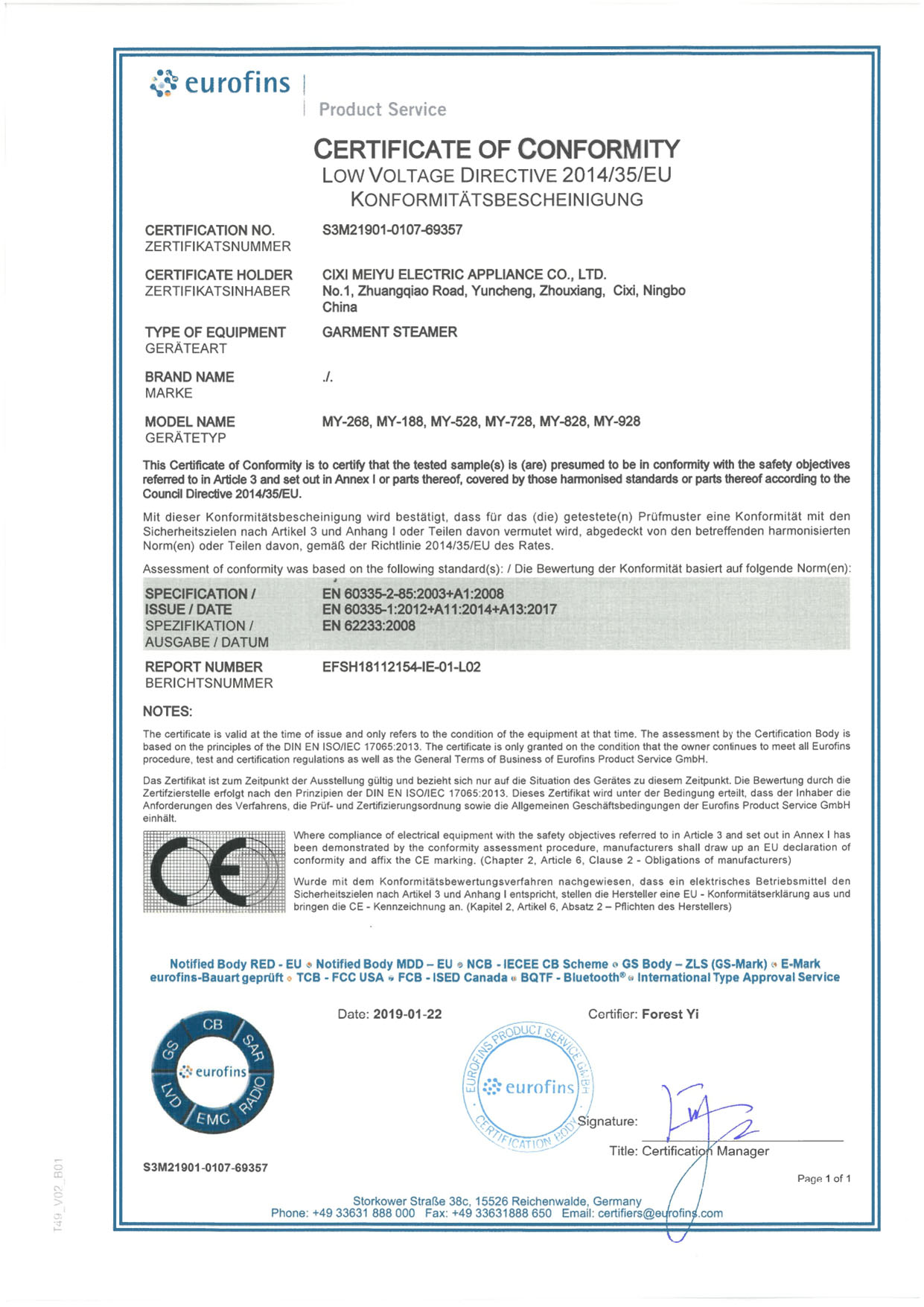 Certificato LVD S3M21901-0107-69357_LVD CoC